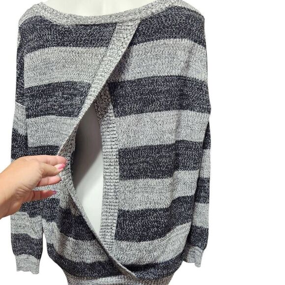 Torrid open back striped knit sweater black gray soft cotton 2x 18 - Picture 4 of 8